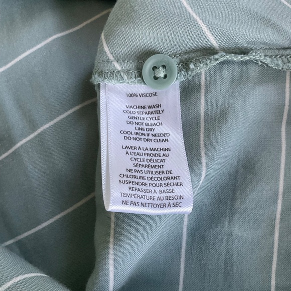 NWT BLL New York Cherie Striped Button Up Moss w/ White Ruched Waist Blouse - Picture 5 of 7